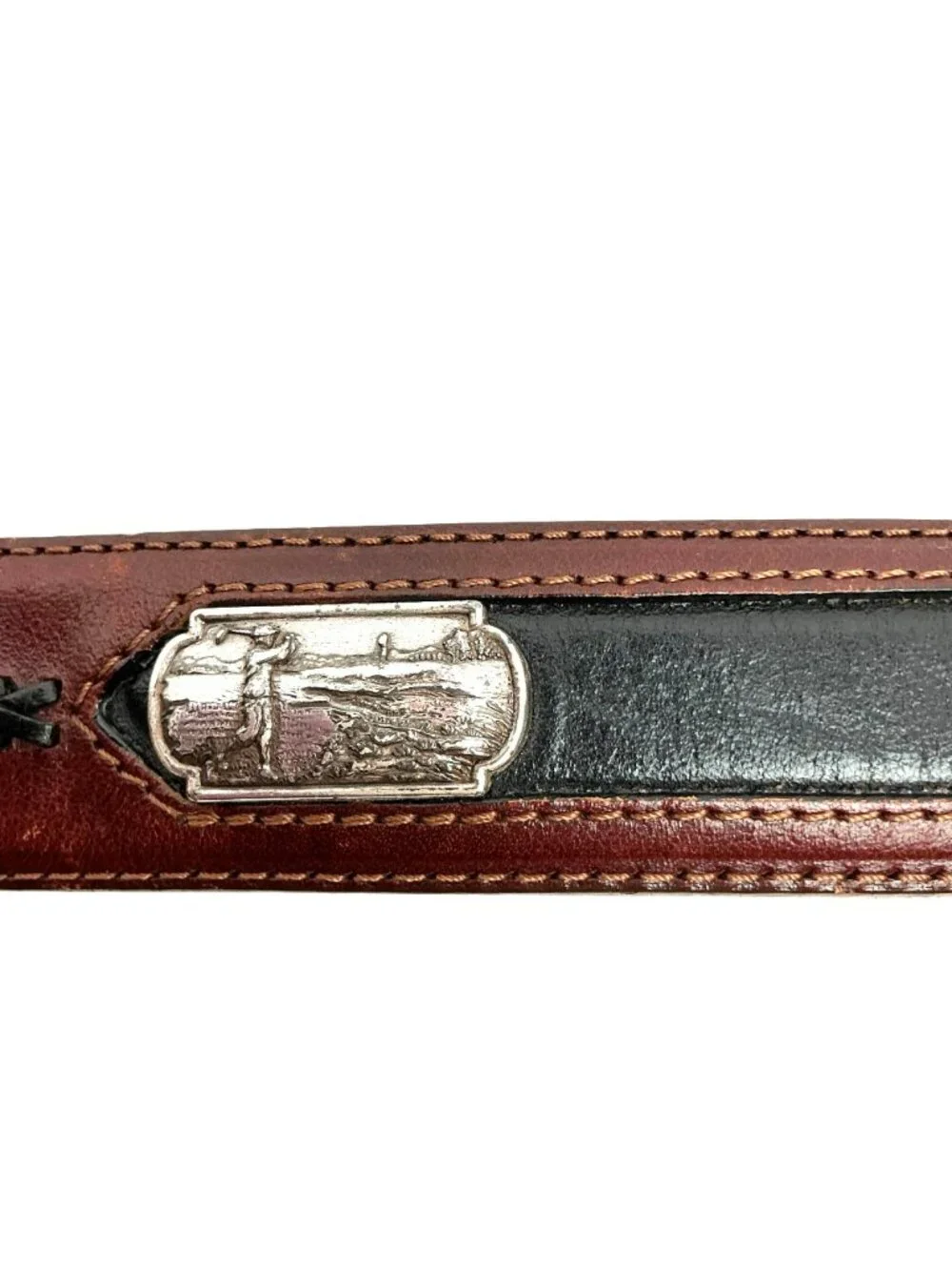 Onyx By Brighton Golf Scene Leather Belt Mens 40 Brown Black